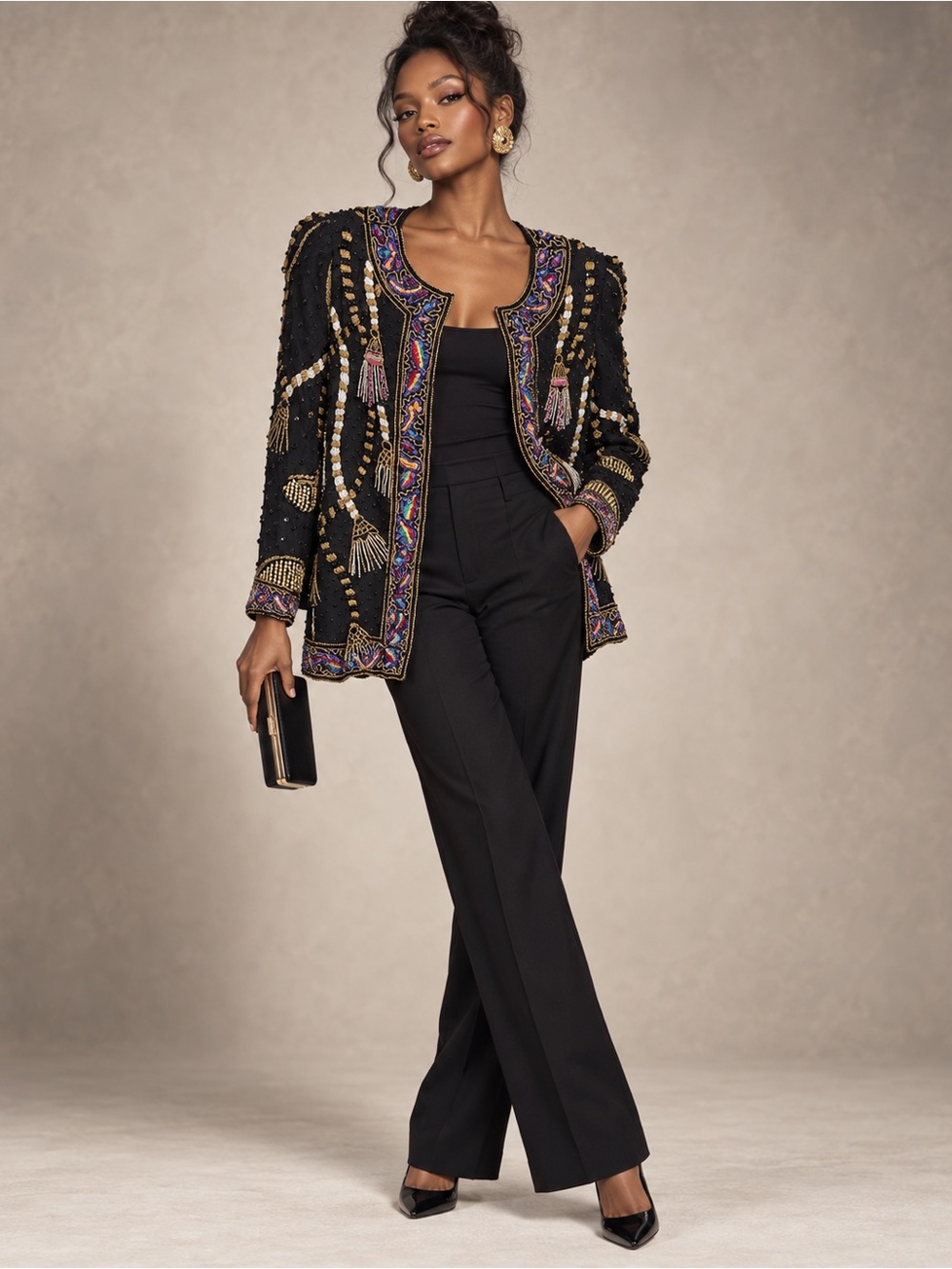 Vintage Laurence Kazar Statement Embellished Jacket with Multicolor Beading